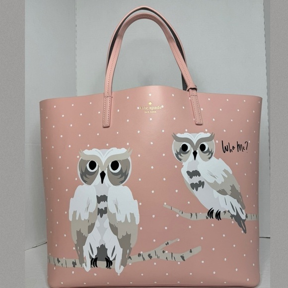 Kate Spade Blaze A Trail Pink Polkadot Owl Tote Bag - Picture 9 of 16